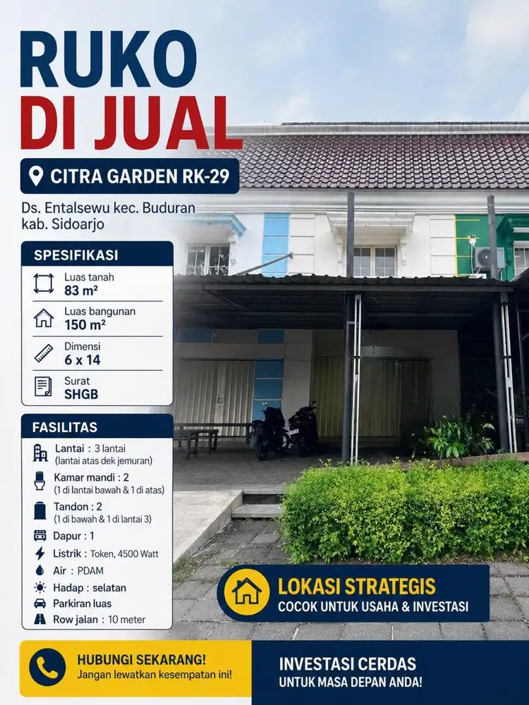 Dijual Ruko strategis di Pusat kota SIDOARJO