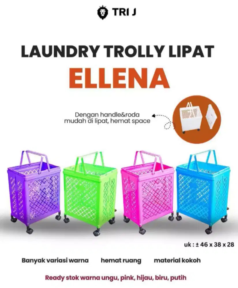 Keranjang Laundry Trolly Lipat Ellena mumer