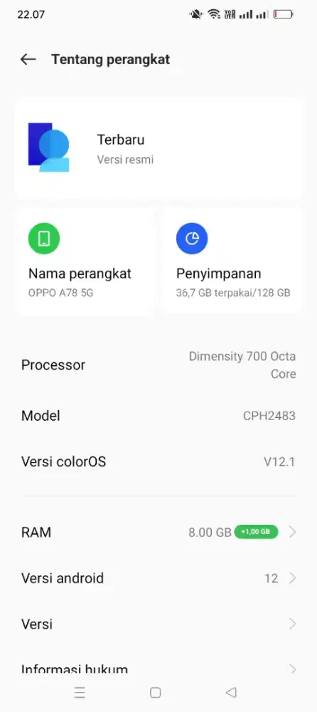 Oppo A78 5G Ram 8