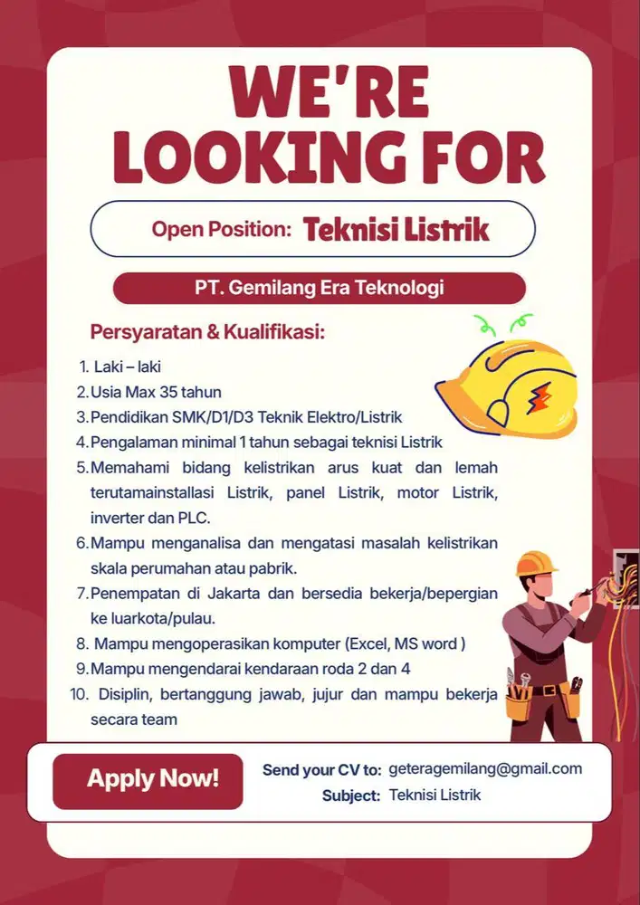 Lowongan Kerja Teknisi Listrik