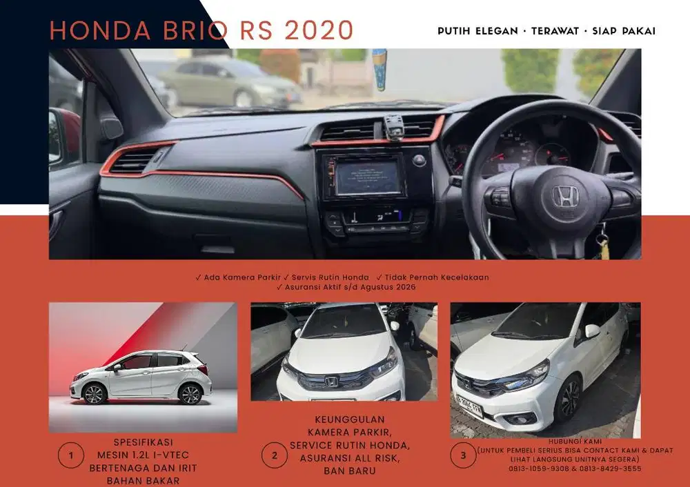 Honda Brio RS Matic 2020 Putih - Kaki2&Ban Baru, Asuransi&Pajak Aktif!