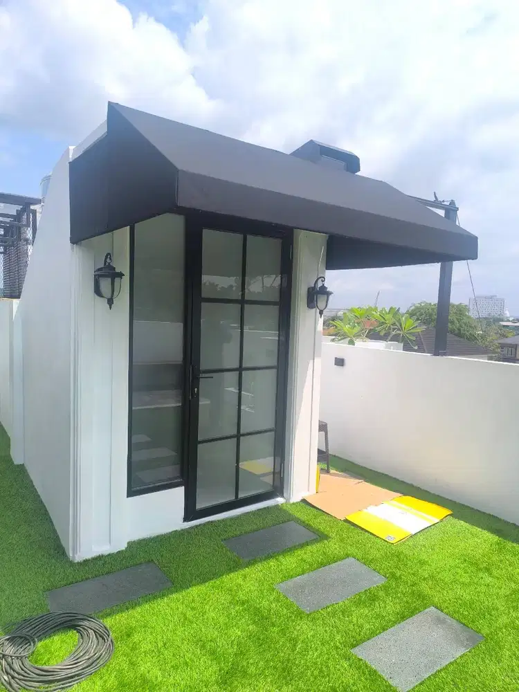 Kanopi Kain Awning Teras Depan Rumah rangka melengkung