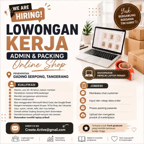 Dibutuhkan Segera ADMIN & PACKING ONLINE SHOP