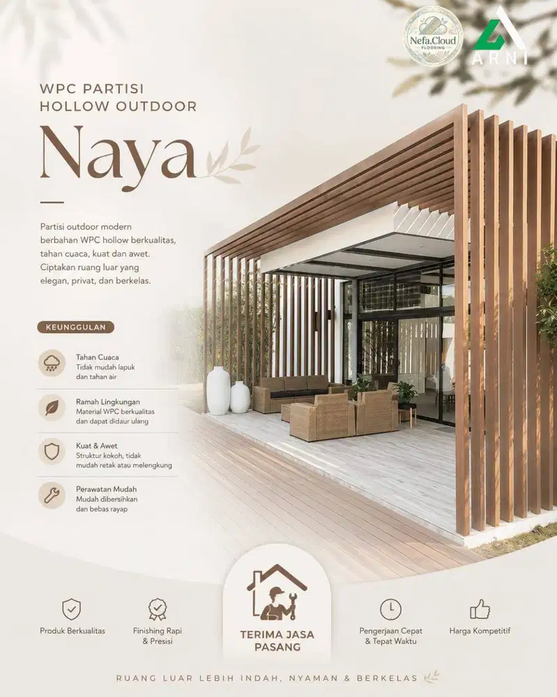 WPC Partisi Hollow Outdoor Naya 2.900 x 50 x 50 mm / Partisi Outdoor