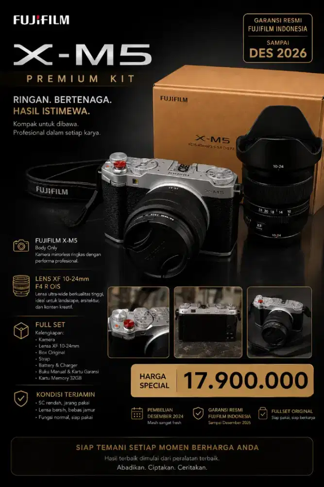 Fujifilm XM-5 second kit 15-45 dan lensa 10-24 fujifilm