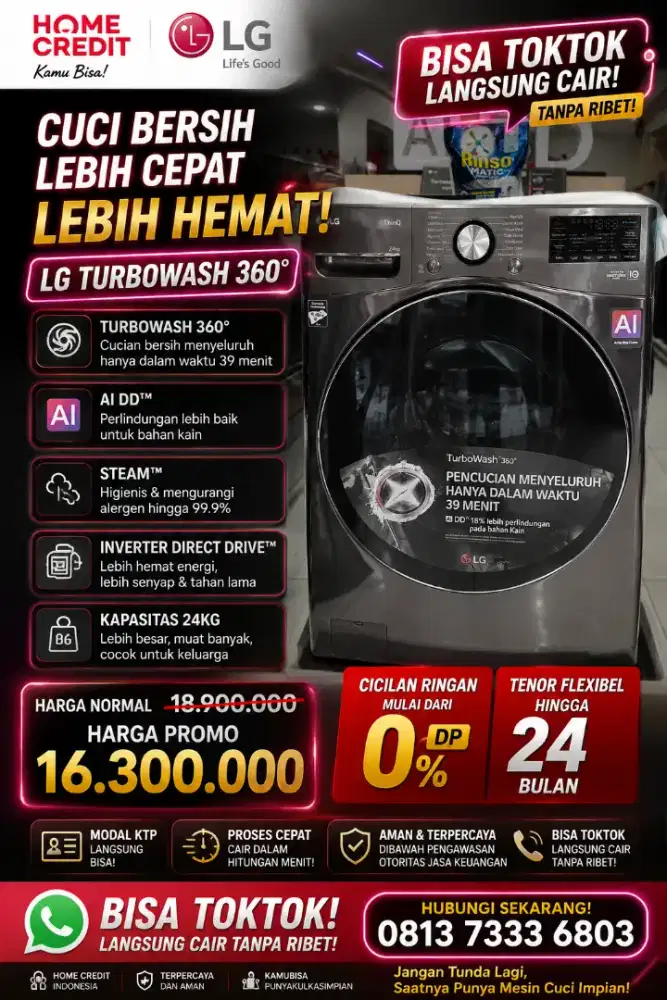 MESIN CUCI LG 24KG  BISA KREDIT DAN KONTAN YA KAK