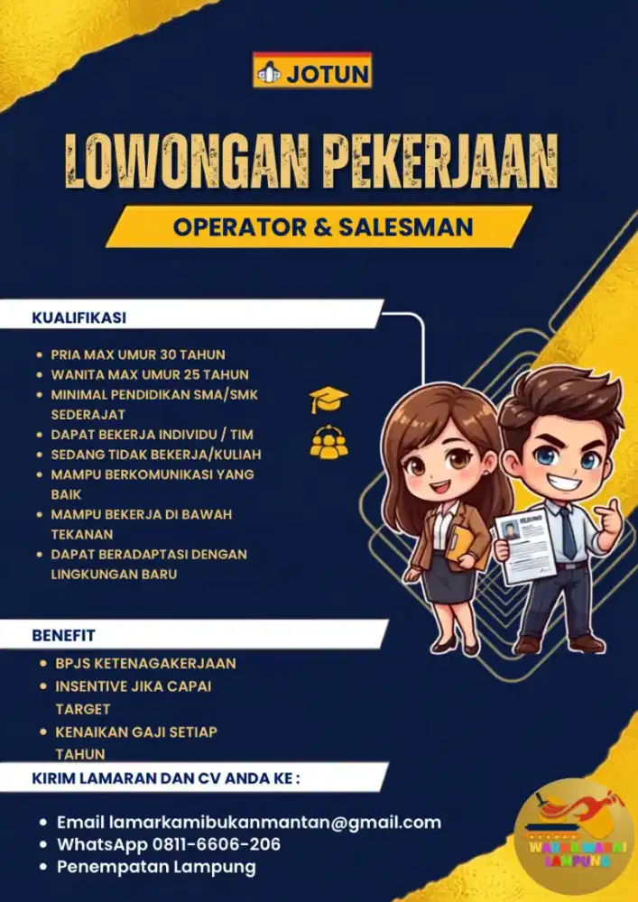Lowongan Kerja Operator dan Salesman