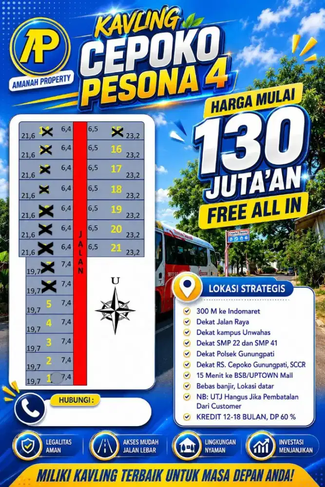 TANAH MURAH SIAP BANGUN DEKAT RS CEPOKO