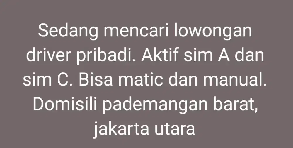 Mencari Loker DRIVER PRIBADI