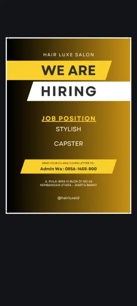 Dibutuhkan segera Stylish &  Capster salon kencatikan berpengalaman