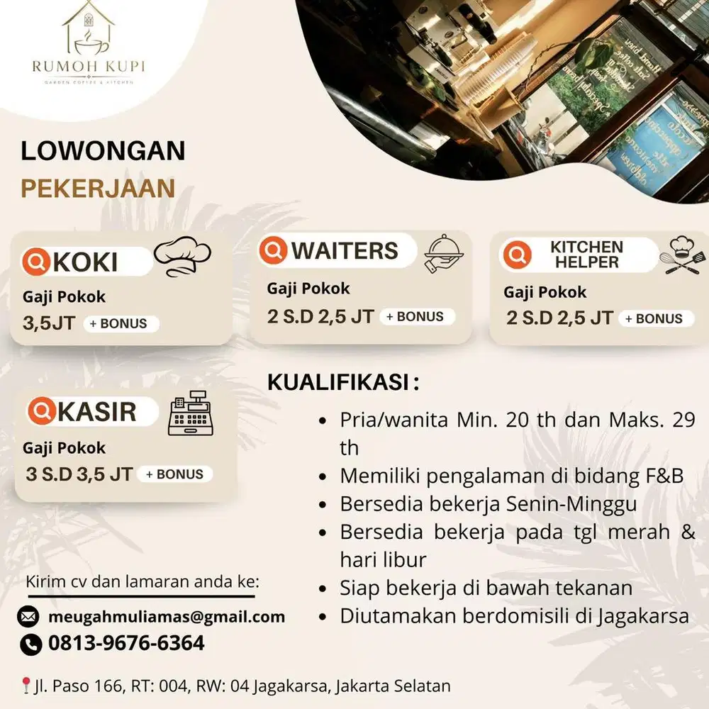 DIBUTUHKAN SEGERA KARYAWAN F & B PENGALAMAN