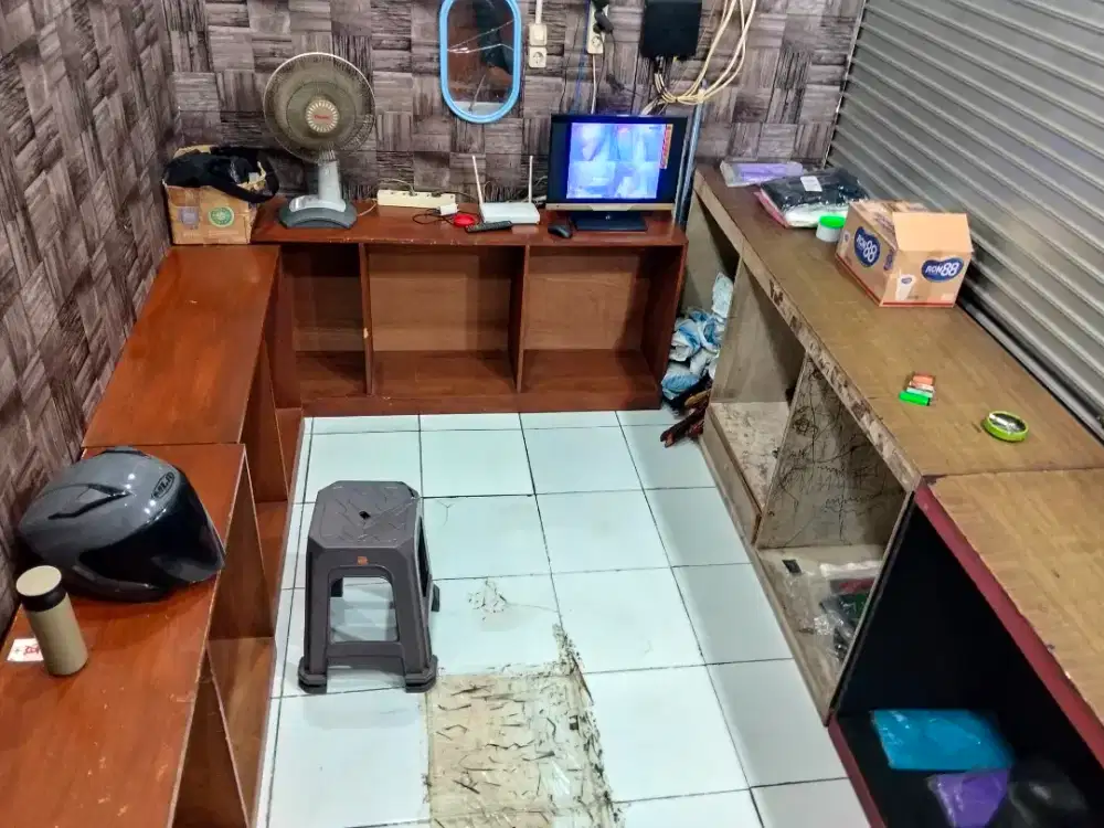 6 meja kayu + 1 rak besi,meja multifungsi