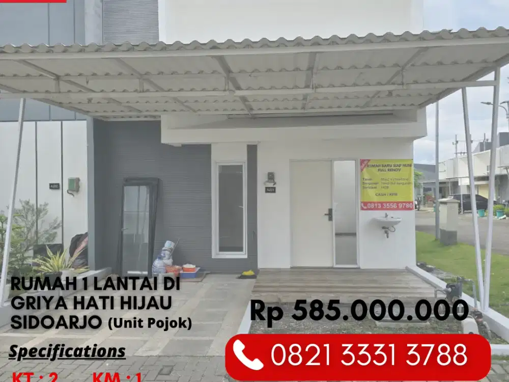 Dijual Rumah HOOK 2 Kamar 500 Jutaan di Griya Hati Hijau Candi Sidoarjo