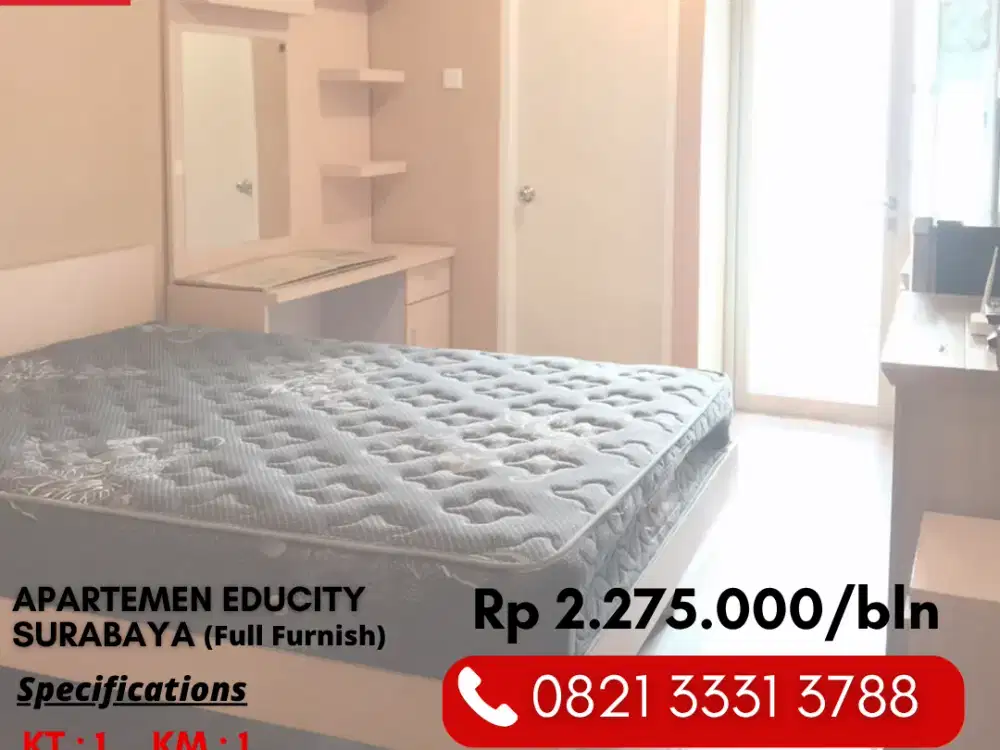 Disewakan Murah Apartemen Unit Studio di Educity 1 km ke ITS Surabaya