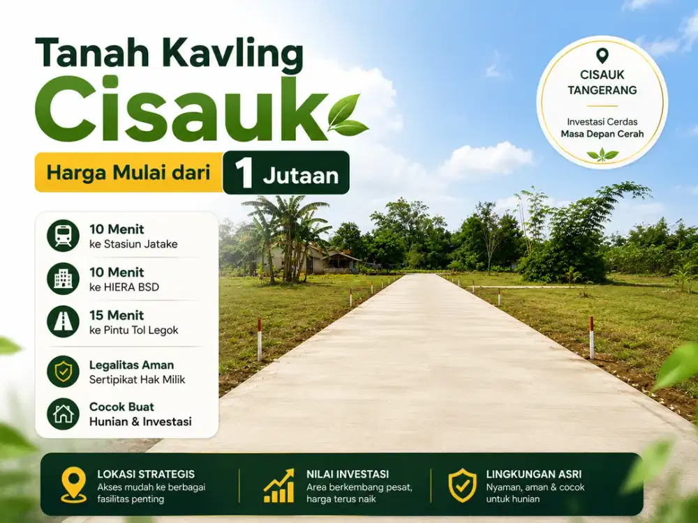 Tanah Kavling Dekat HIERA BSD Tepi Jalan, SHM 1 Jt-an