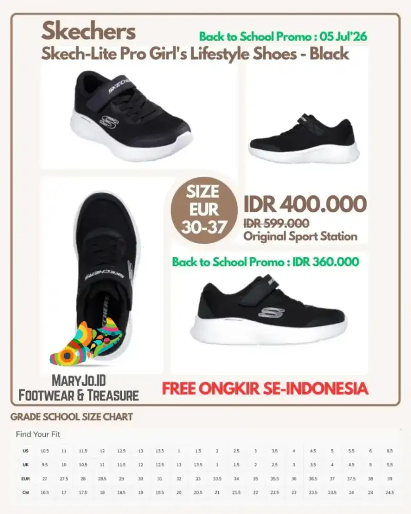Skechers Skech-Lite Pro Girl's Lifestyle Shoes - Black : Size 30-37