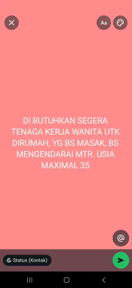 DI BUTUHKAN SEGERA TENAGA KERJA WANITA BISA MEMASAK