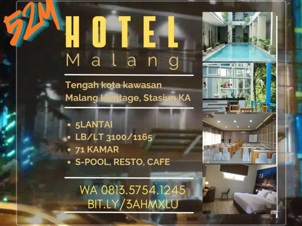 Hotel dijual di Malang 5Lt 70Kamar lokasi strategis tengah kota