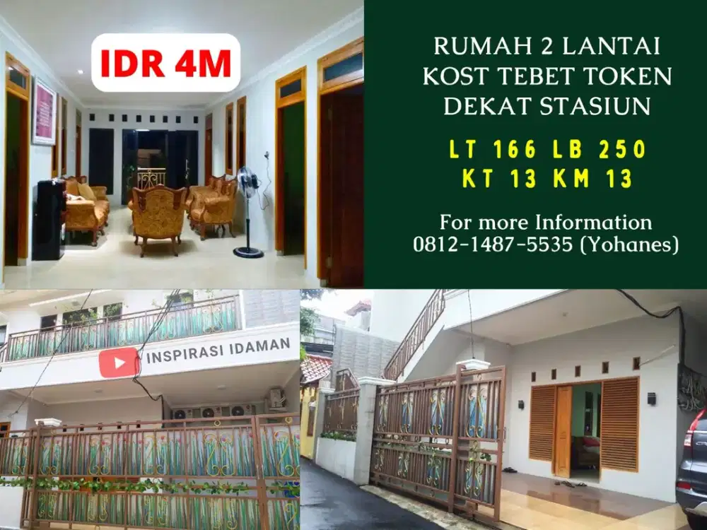 Rumah Kost Tebet 2 Lantai 13 Kamar Token dekat Stasiun