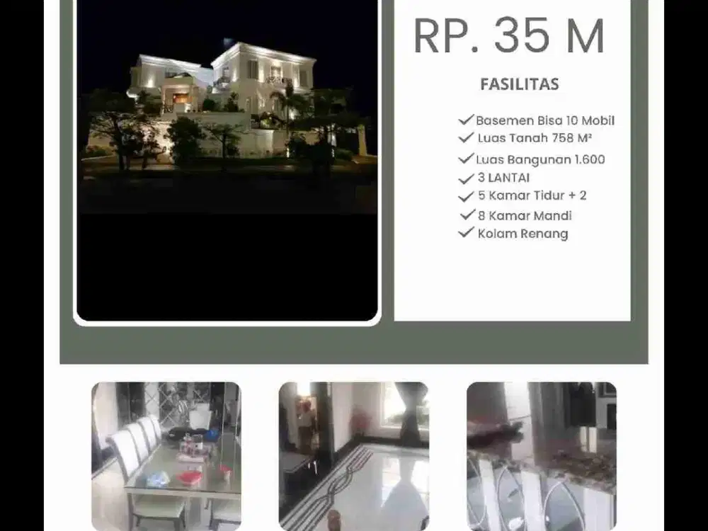 Rumah Mewah +Kolam Renang Gold Coast Tanjung Bunga
LT :758
LB :1600
3 Lantai
Kamar Tidur :5 + 2
Kamar Mandi :8
Listrik :33 000
Pdam dan Sumur Bor

Fasilitas Lain :
Baseman 10 mobil 
Kamar Tidur Besar 5
Kamar Pembantu 2 
Ruang Multi Fungsi
Kolam Renang 
Ko