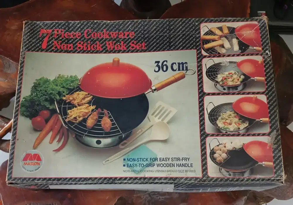 Wajan set Wok serbaguna MASLON TEFLON 36CM TEBAL KOKOH goreng/kukus