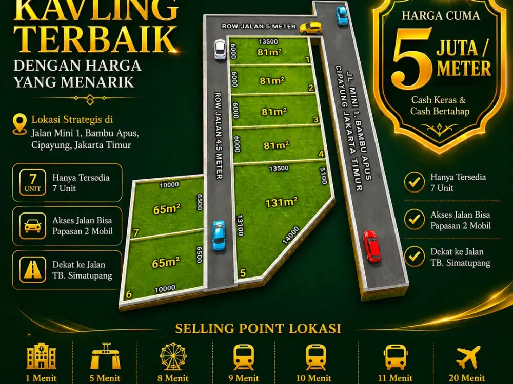 Tanah kavling baru dekat toll bambu apus jakarta timu
