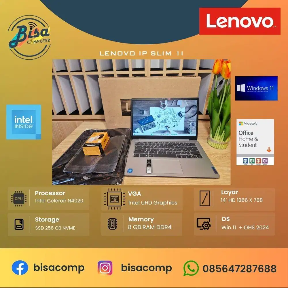Lenovo IP SLim 1i Intel N4200 SSD 256gb Ram 8gb 14inchHD Fullset