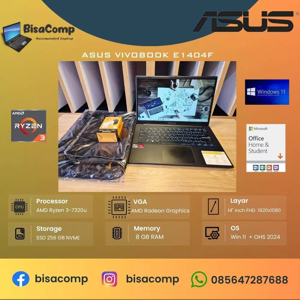 Asus Vivobook E1404FA AMD Ryzen 3-7320u SSD 256gb Ram 8gb 14inchFHD