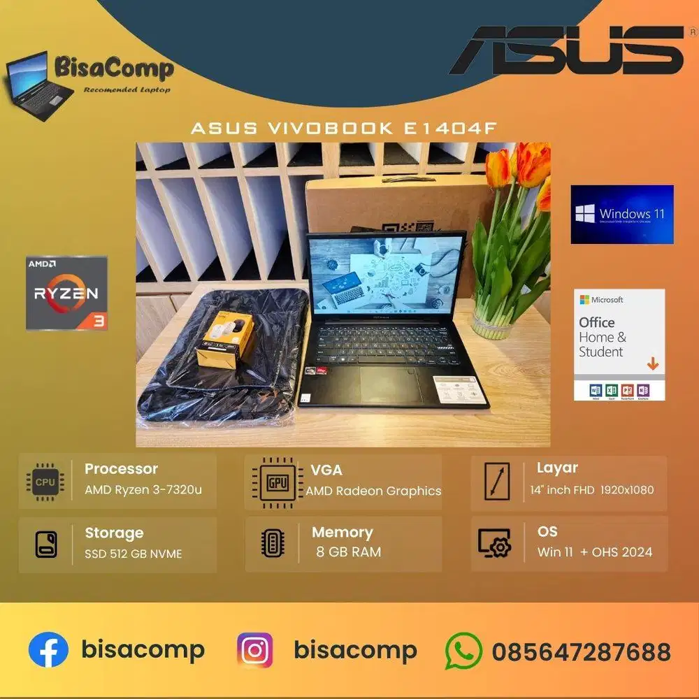 Asus Vivobook E1404FA AMD Ryzen 3-7320u SSD 512gb Ram 8gb 14inchFHD