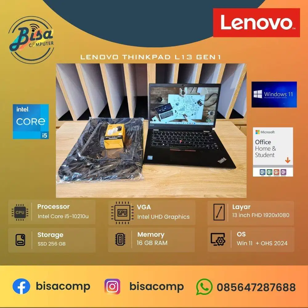 Lenovo Thinkpad L13 Gen1 Core i5 10th Gen SSD 256gb Ram 16gb 13inchFHD