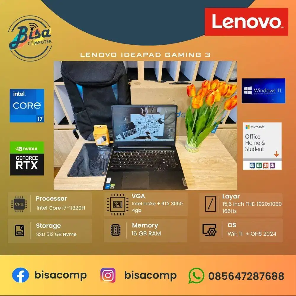 Lenovo Ideapad Gaming 3-15IHU06 Core i5 11th Gen SSD 512gb Ram 16gb