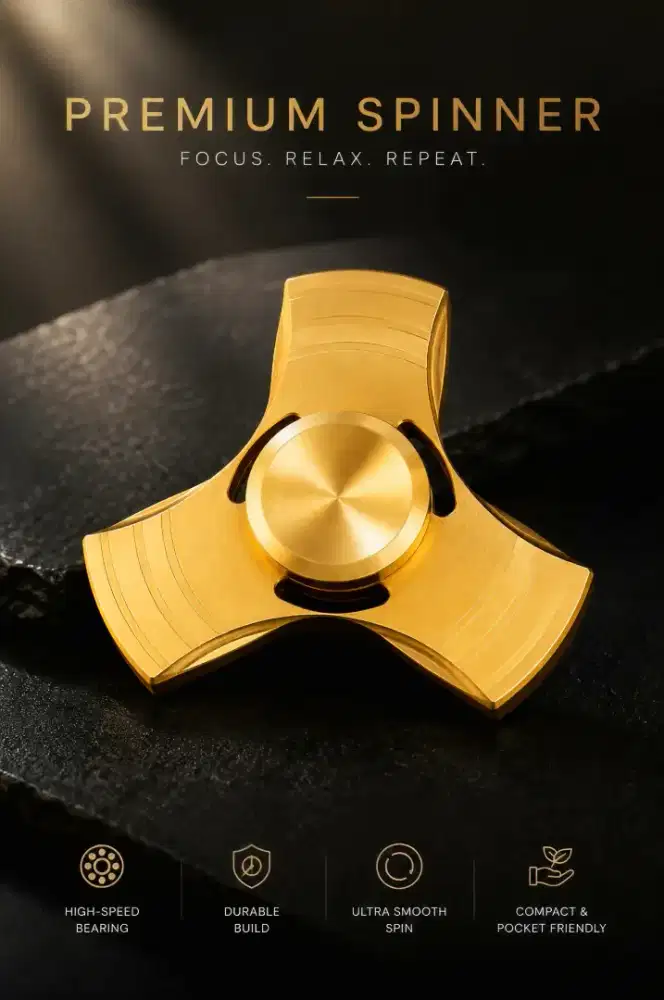 Spinner Metal Premium Gold CNC Fidget Spinner EDC Putaran Halus