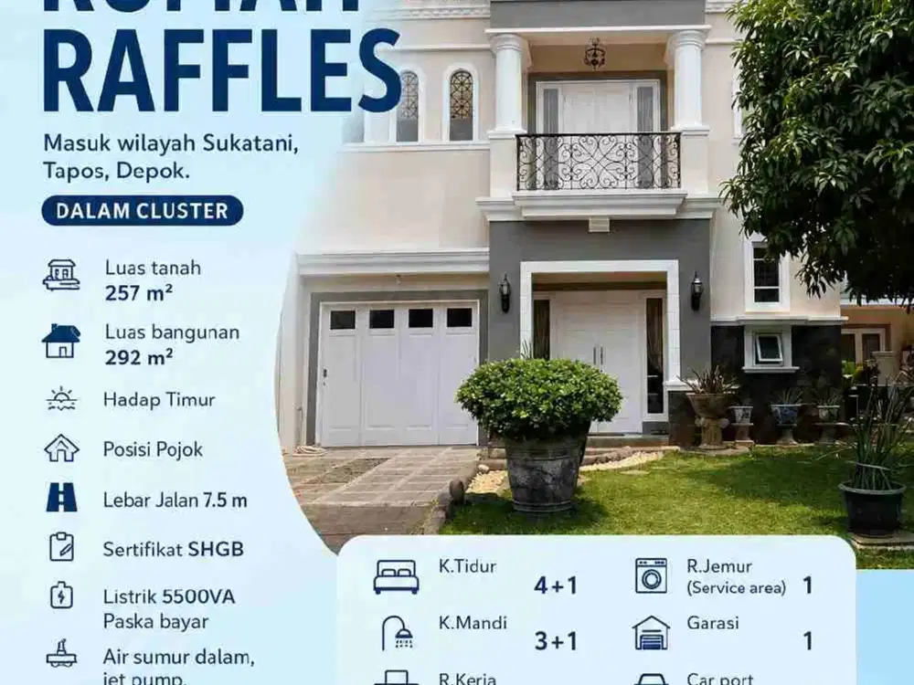 *7- Dijual RUMAH RAFFLES*
Masuk wilayah Sukatani, Tapos, Depok.