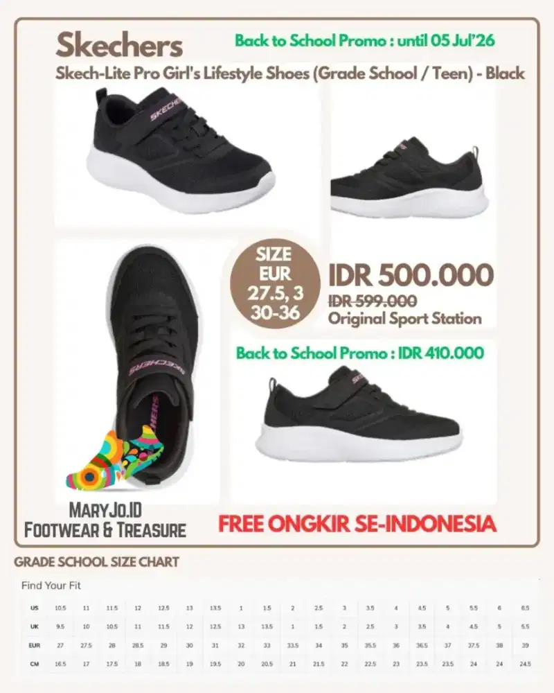 Skechers Skech-Lite Pro Girl's Lifestyle Shoes - Black : Size 27.5-36