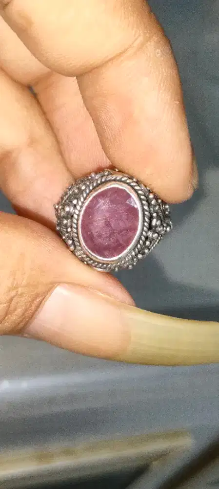 Cincin perak natural batu permata akik rubi