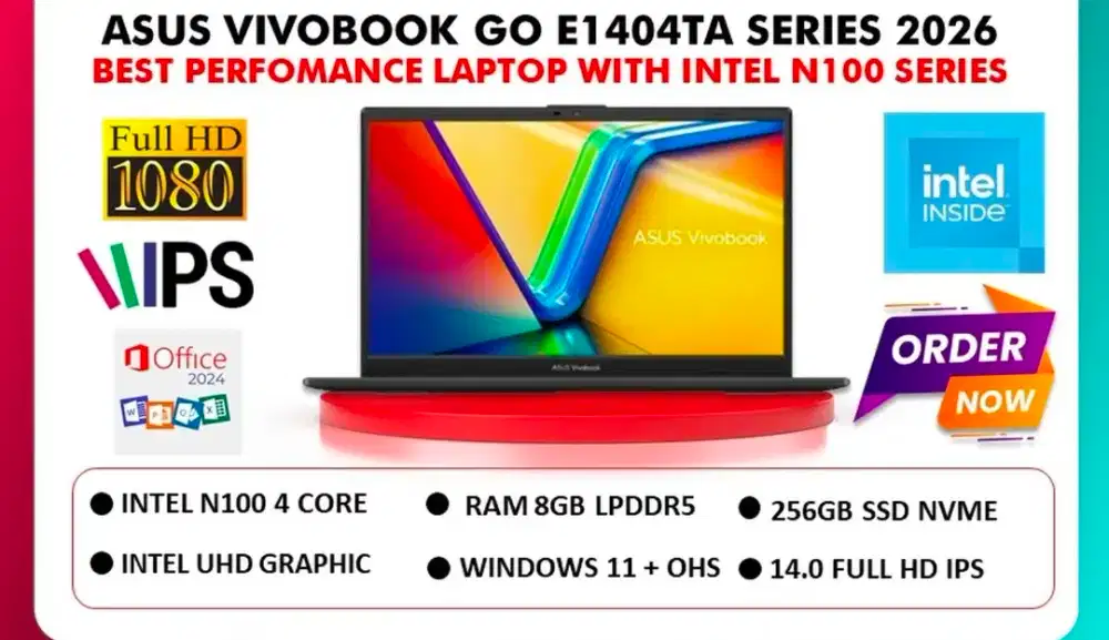 Asus Vivobook Go 14 E1404TA 2026 Intel N150 Ram 8GB SSD 256GB 14.0