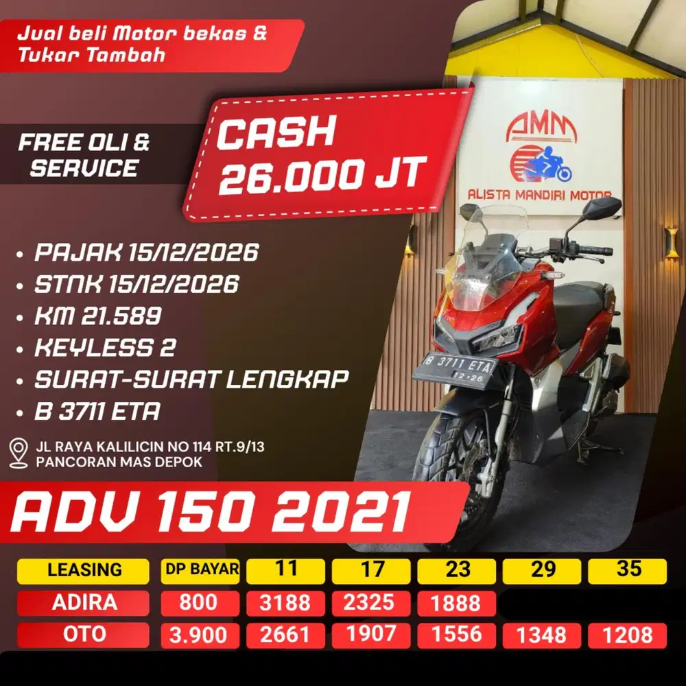 ADV 150 2021 DP 800 PAJA HIDUP REMOT 2 KM LOW CASH / KREDIT ALISTA