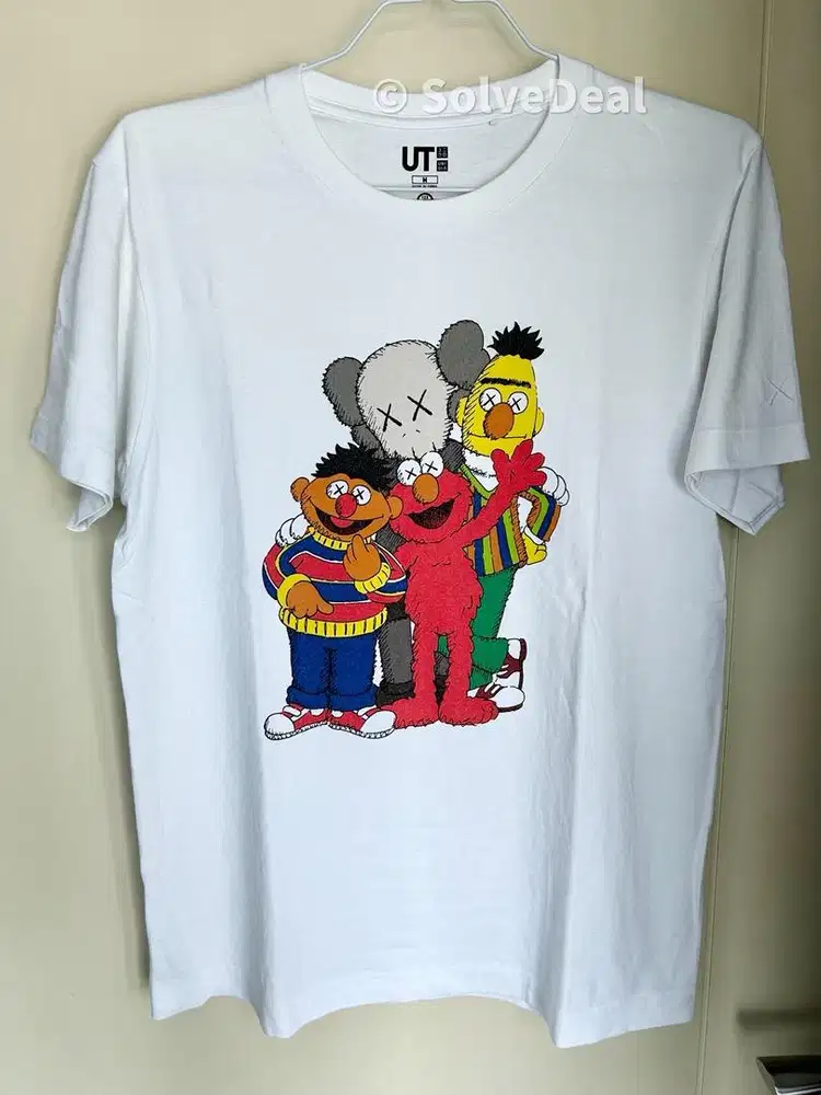 Kaos Uniqlo Kaws Sesame Street Group Tee White Graphic Tee Original