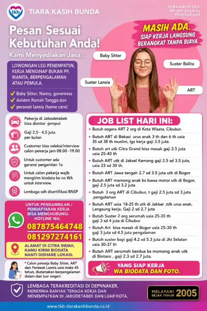 Banyak Job Baby Sitter ART & Perawat Lansia Terpercaya Terakreditasi