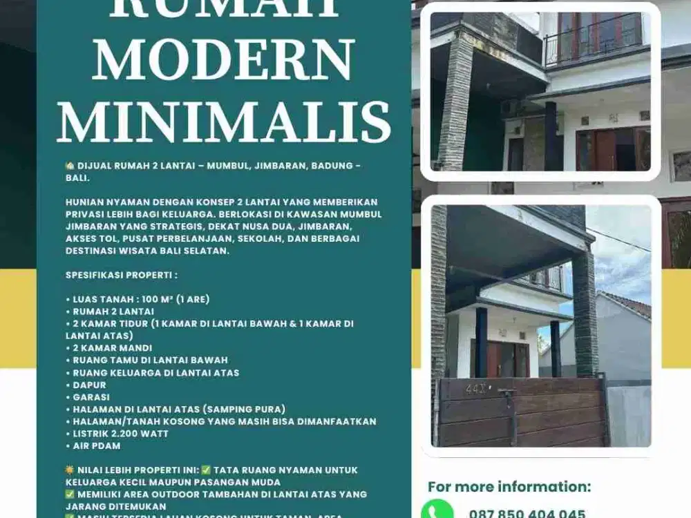 DIJUAL RUMAH 2 LANTAI – MUMBUL, JIMBARAN, BADUNG - BALI