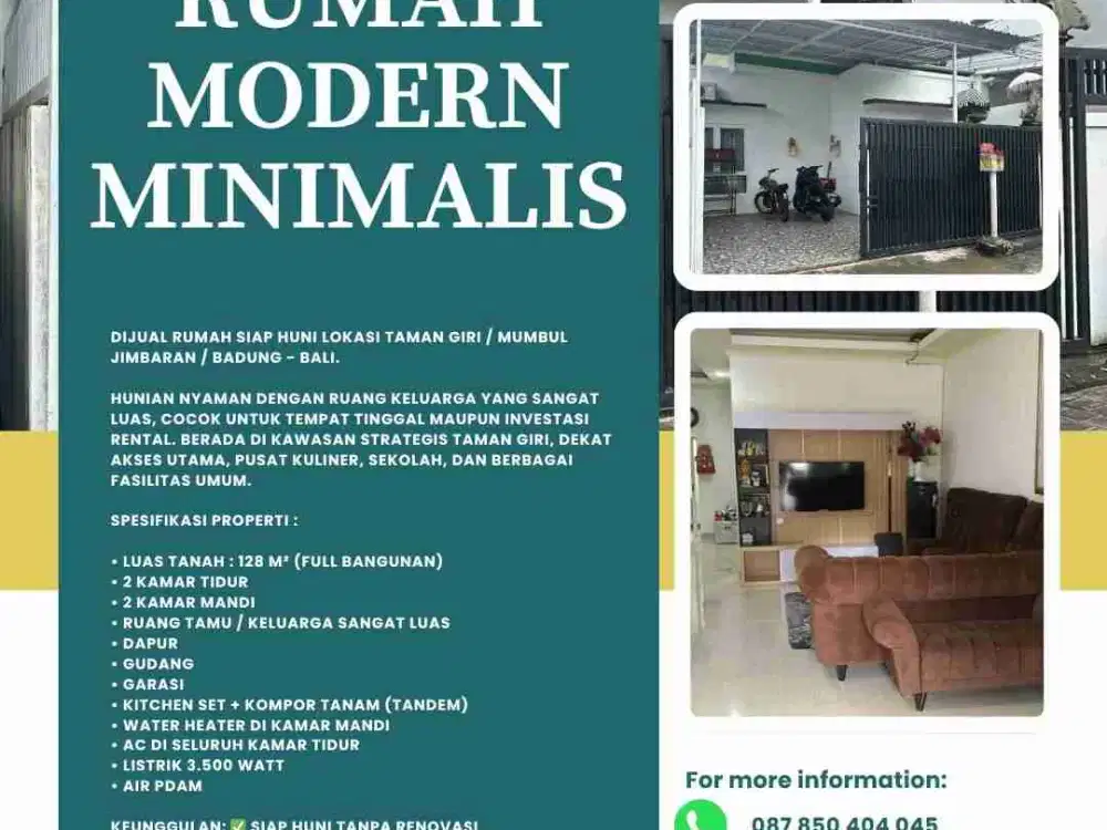 DIJUAL RUMAH SIAP HUNI LOKASI TAMAN GIRI / MUMBUL JIMBARAN / BADUNG - BALI.