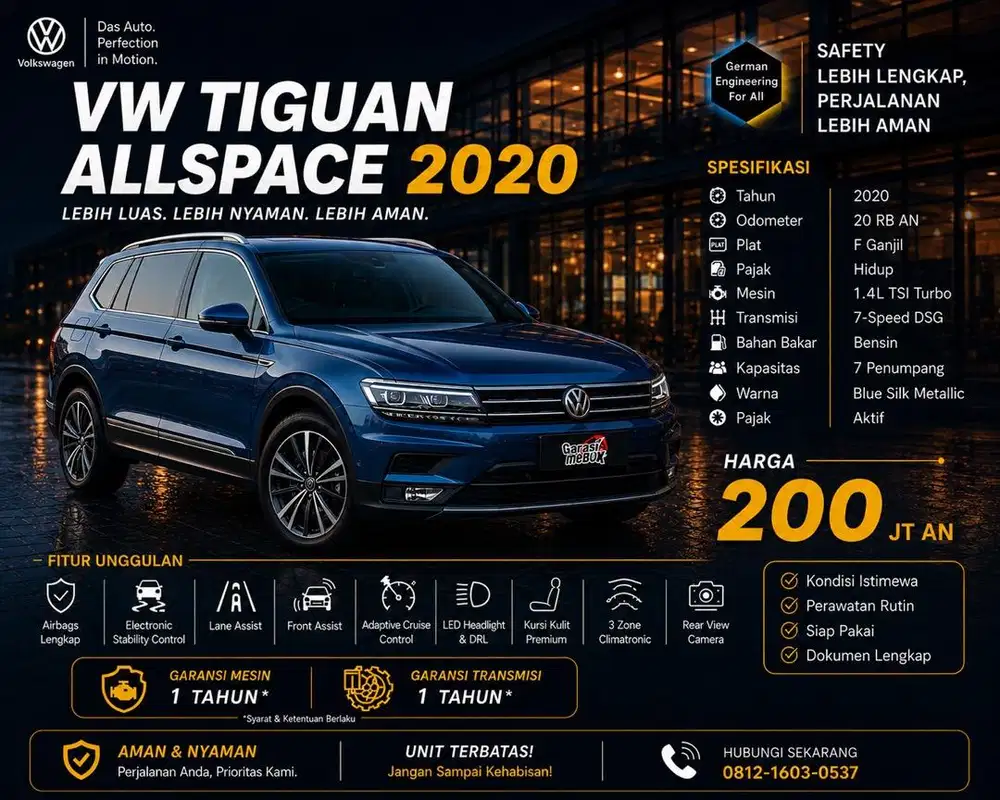 Volkswagen VW Tiguan AllSpace All space 2020 Antik Low KM Murah Bekas