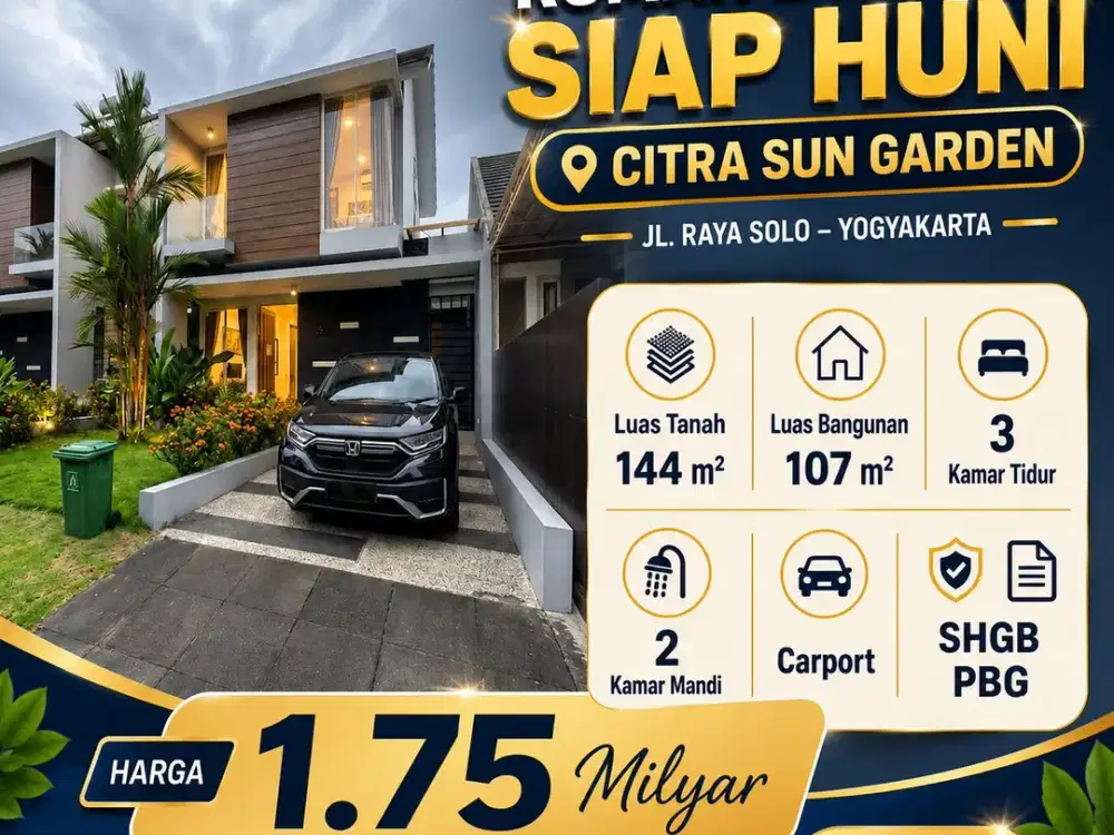rumah minimalis 2 lantai di Citra Sun Garden Yogyakarta