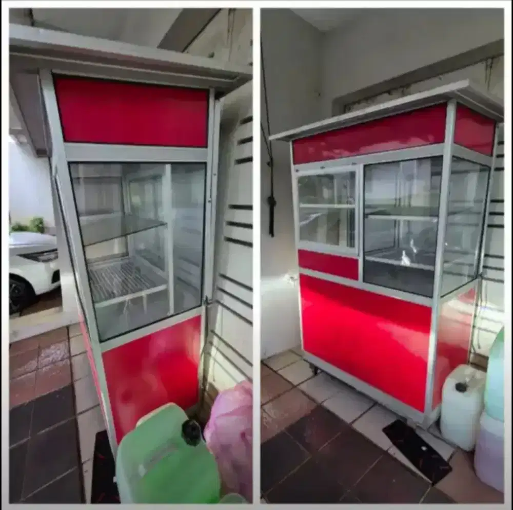 Jual gerobak bekas,meja dr keramik,rangka allumunium,dinding atas kaca