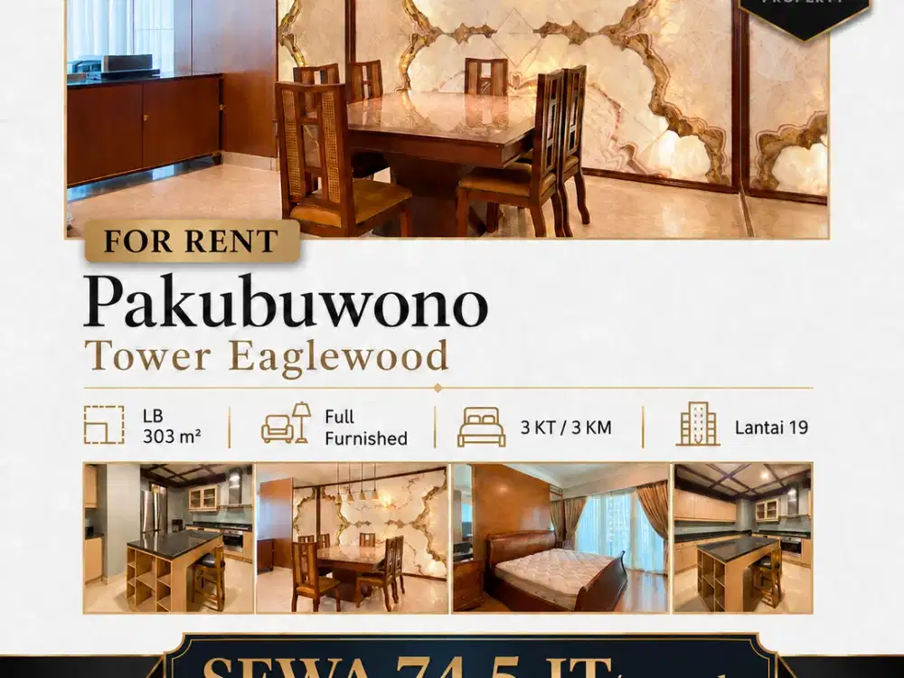 Pakubuwono Eaglewood 303 m² — Lantai 19, Sewa 74,5 Juta/Bulan Book Now!