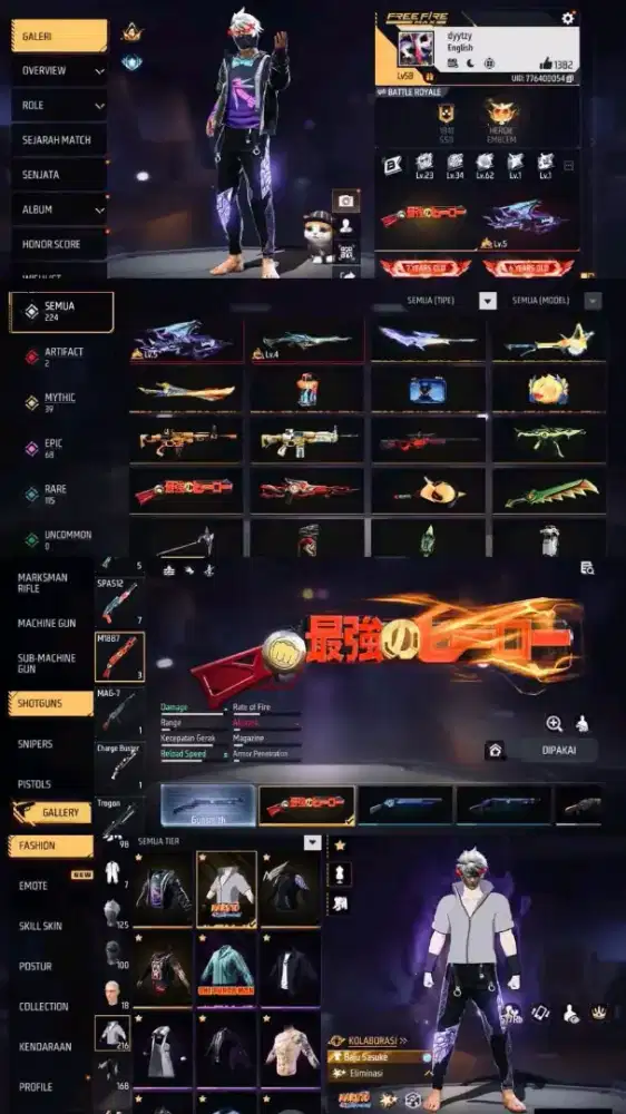 READY STOCK AKUN FREE FIRE AMAN TERPERCAYA YG MINAT LANGSUNG CET