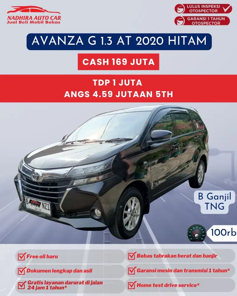 TDP 1 Juta Avanza G 1.3 AT 2020 Hitam