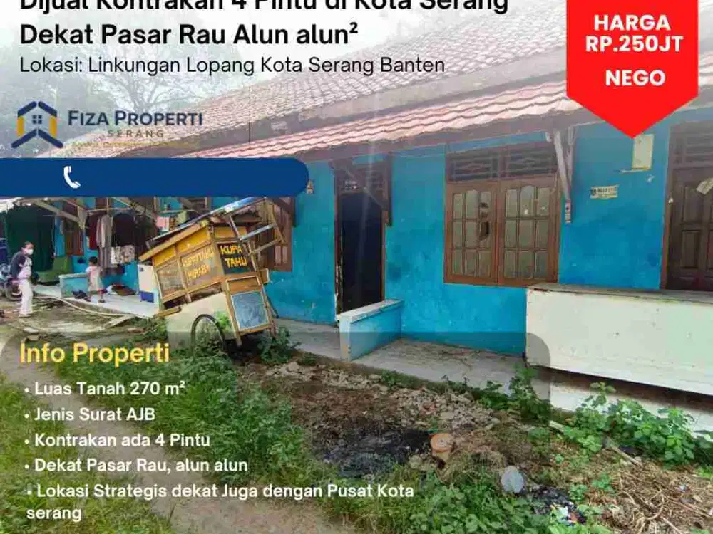 Dijual  Kontrakan 4 Pintu  Lt 270m² surat AJB- Rp.250Jt Nego