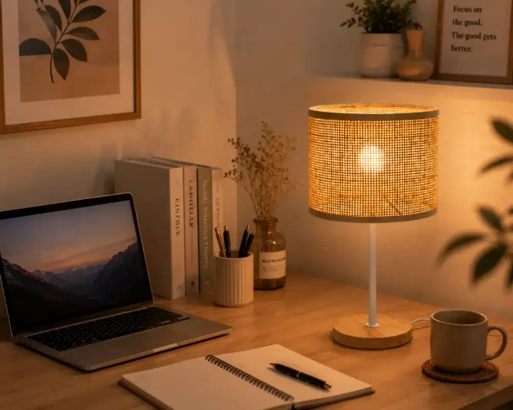 Lampu Meja Rotan Minimalis Aesthetic Natural Rattan Table Lamp