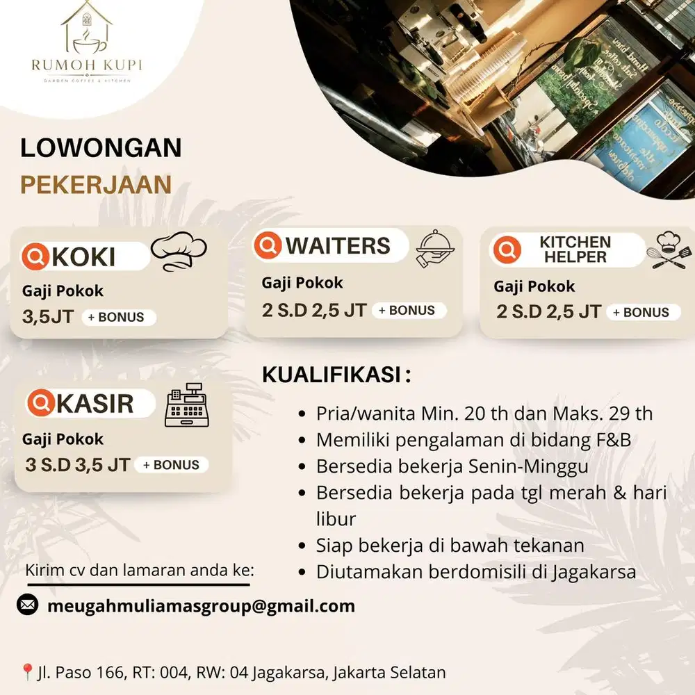 DIBUTUHKAN SEGERA LOKER RUMOH KUPI F&B